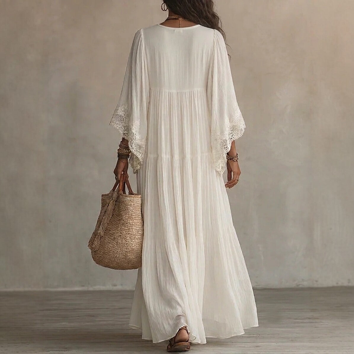 Women's Lace Trim V-Neck Flowy Maxi Dress - product image 2
