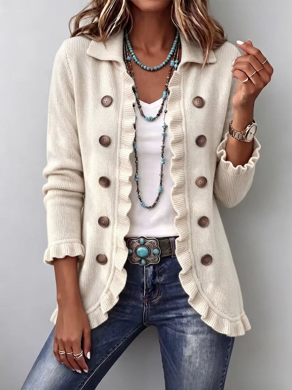 Women's Ruffled Knit Cardigan Sweater - product image 11