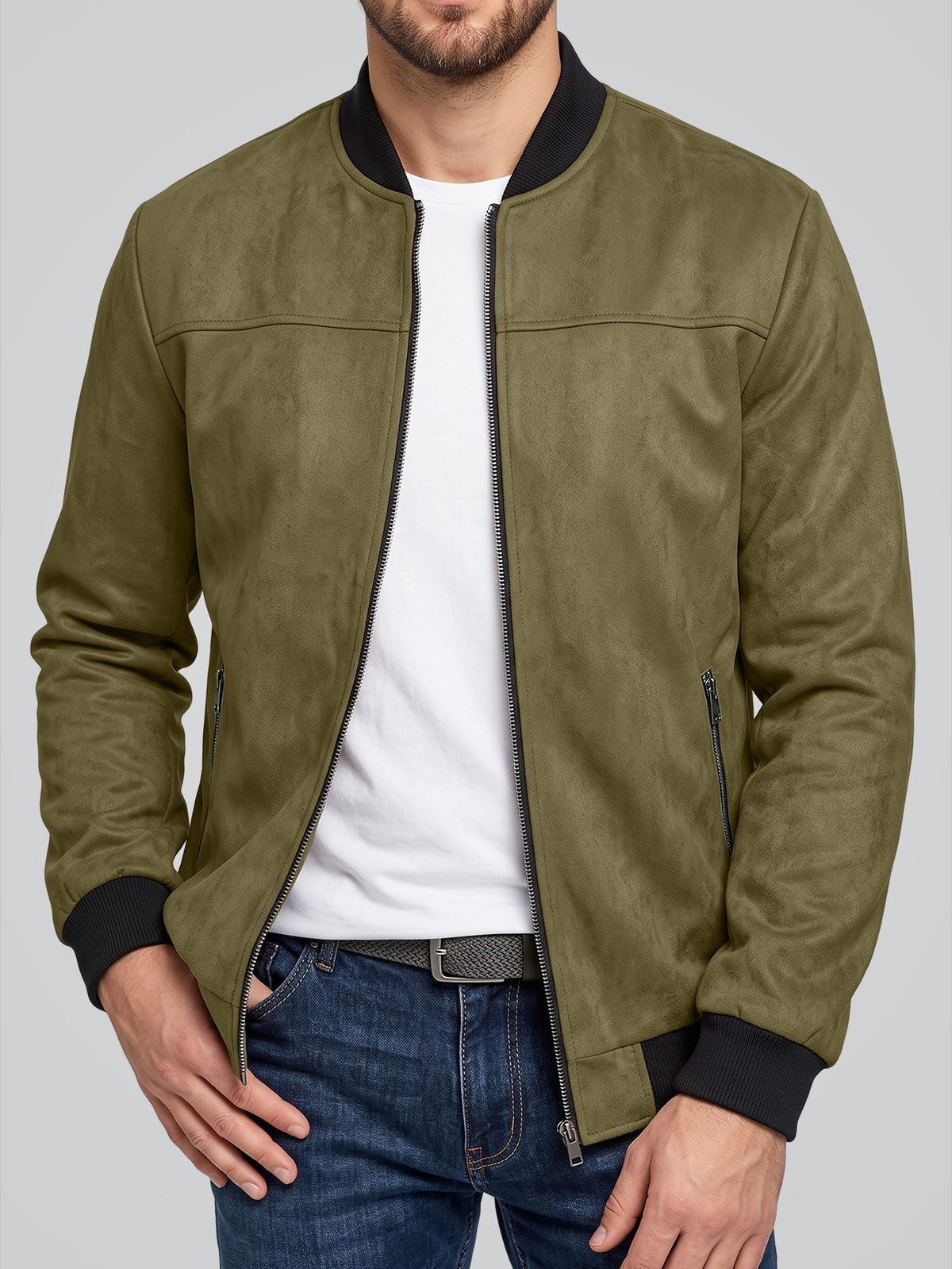 Suede Flight Jacket, Solid-Color Zip-Up Outerwear - product image 6