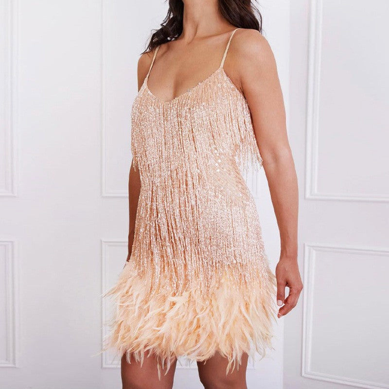 Women's Lace Tassel V-Neck Mini Dress - product image 9