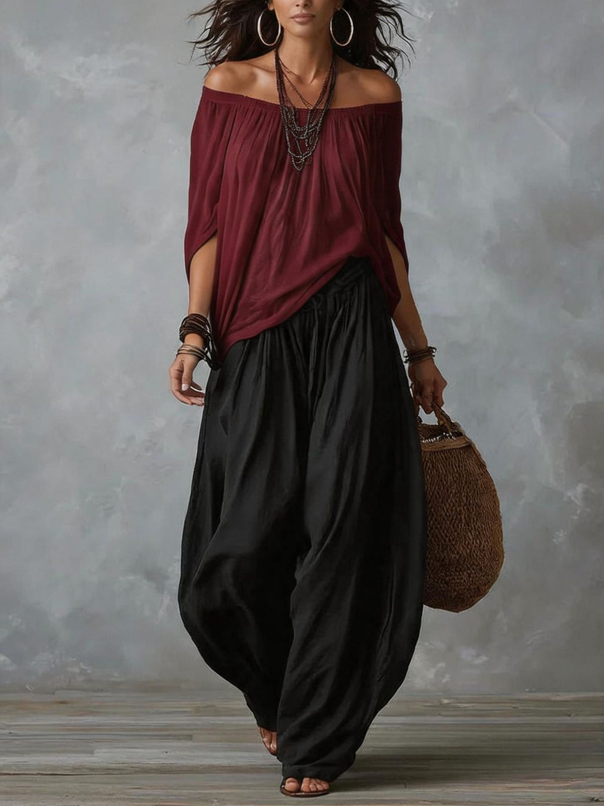 Women's Off-Shoulder Two-Piece Set – Long Sleeve Top & Flare Pants - product image 15