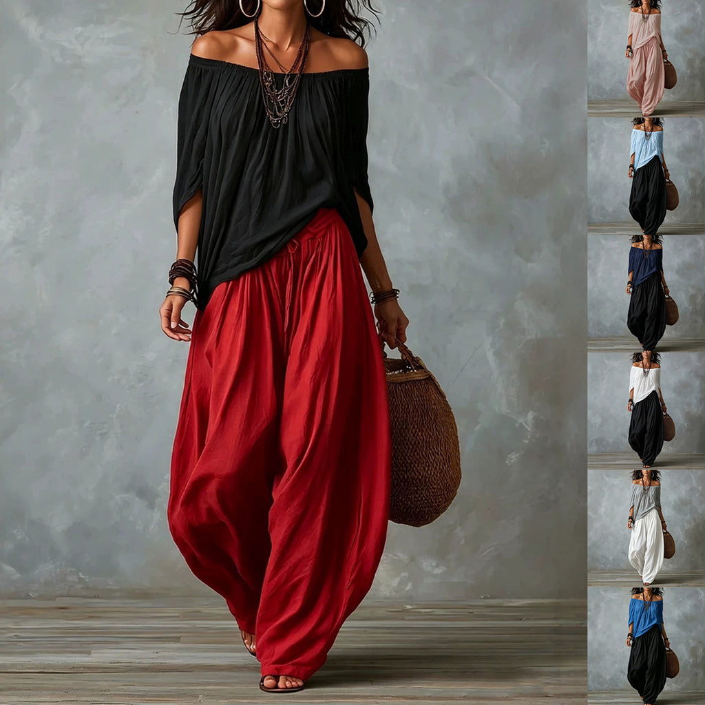 Women's Off-Shoulder Two-Piece Set – Long Sleeve Top & Flare Pants - product image 1