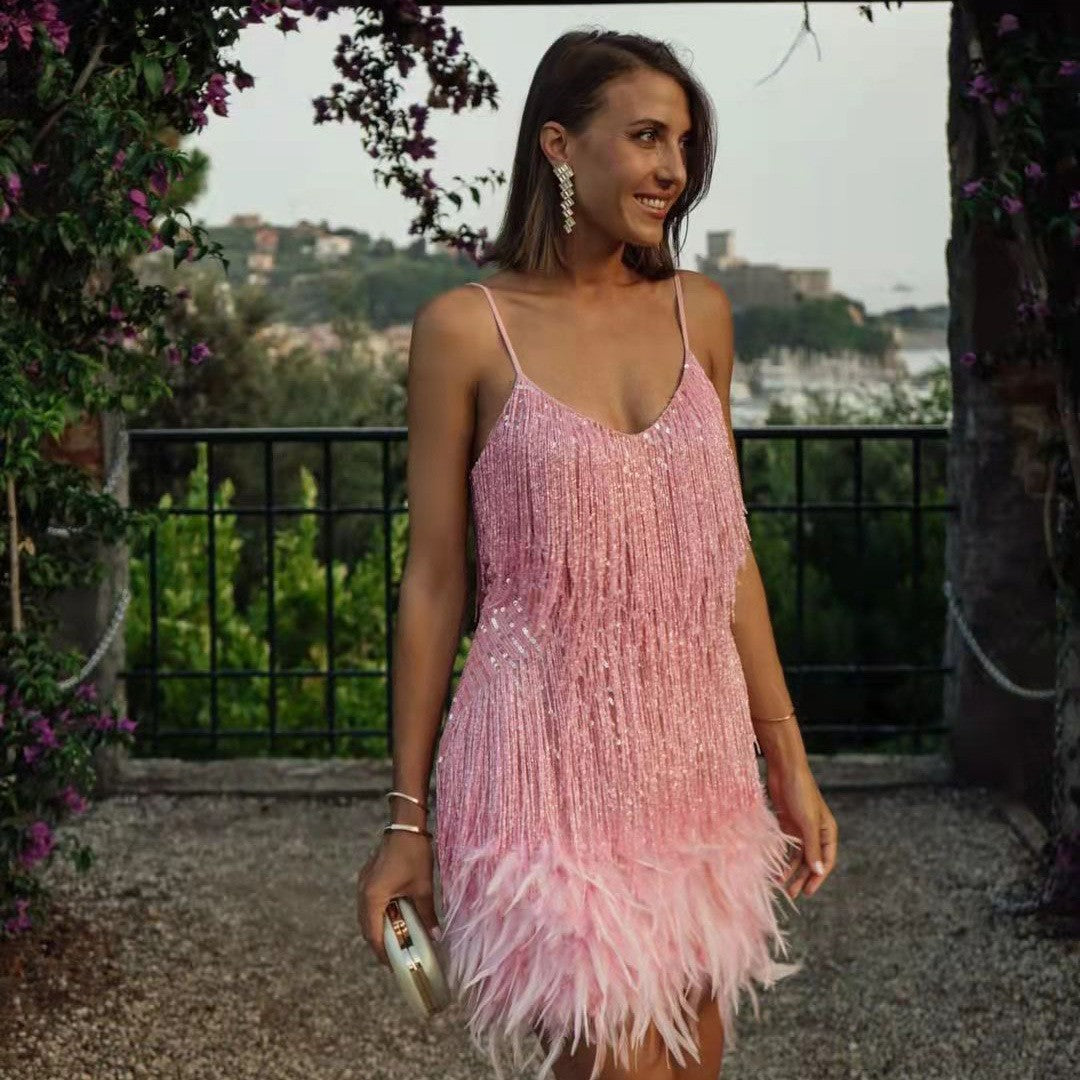 Women's Lace Tassel V-Neck Mini Dress - product image 7