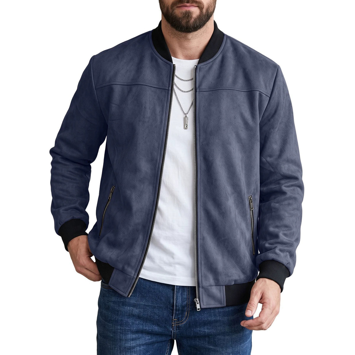Suede Flight Jacket, Solid-Color Zip-Up Outerwear - product image 3