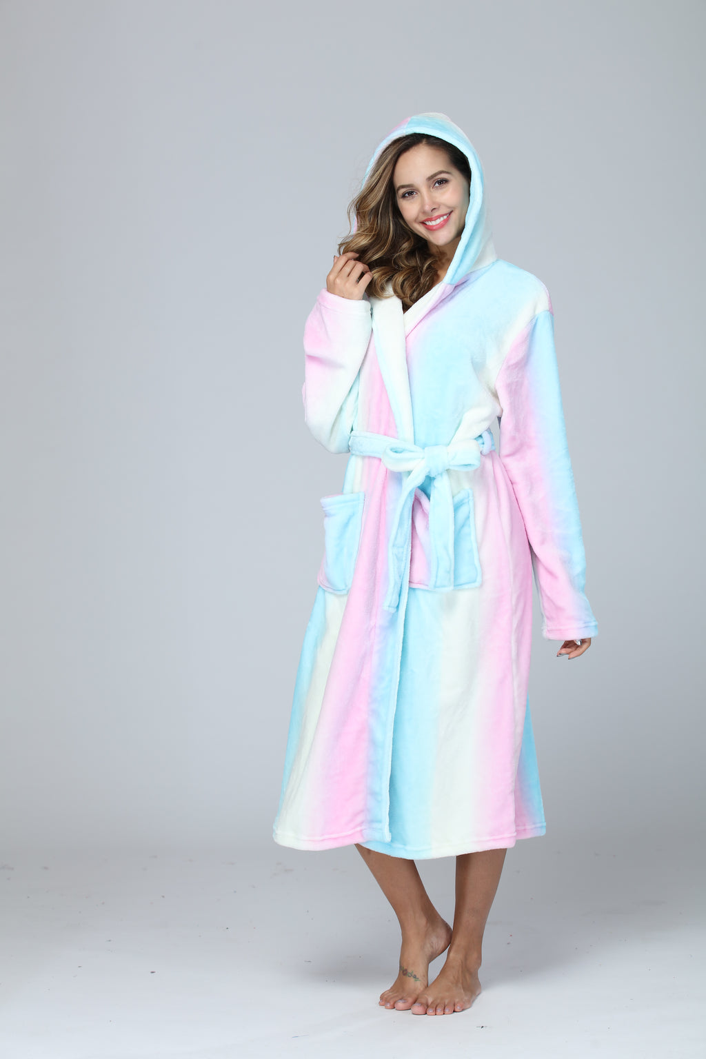 RONGTAI Women's Long Hooded Fleece Bathrobe - view 4