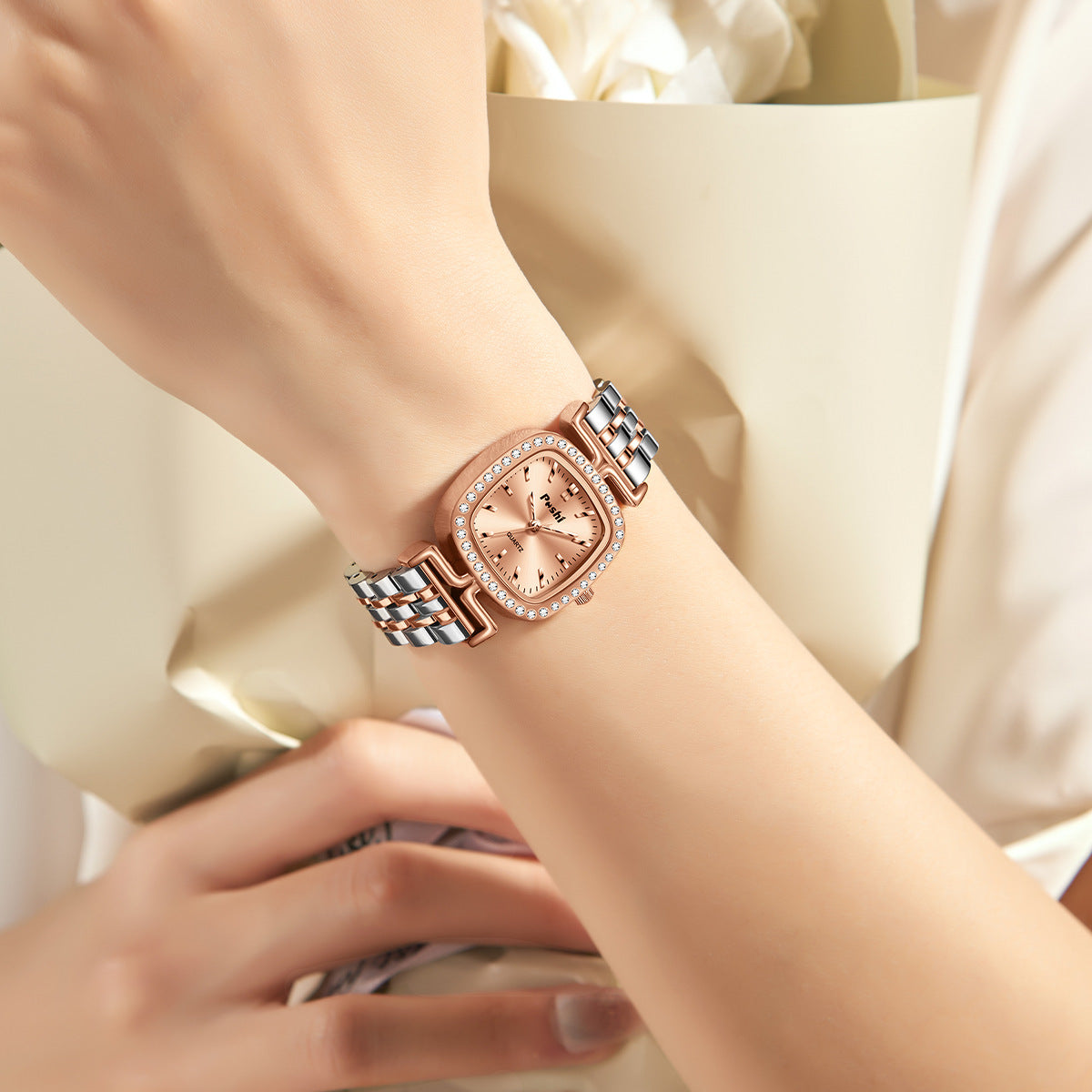 Women's Diamond-Dial Oval Steel Bracelet Quartz Watch - product image 2
