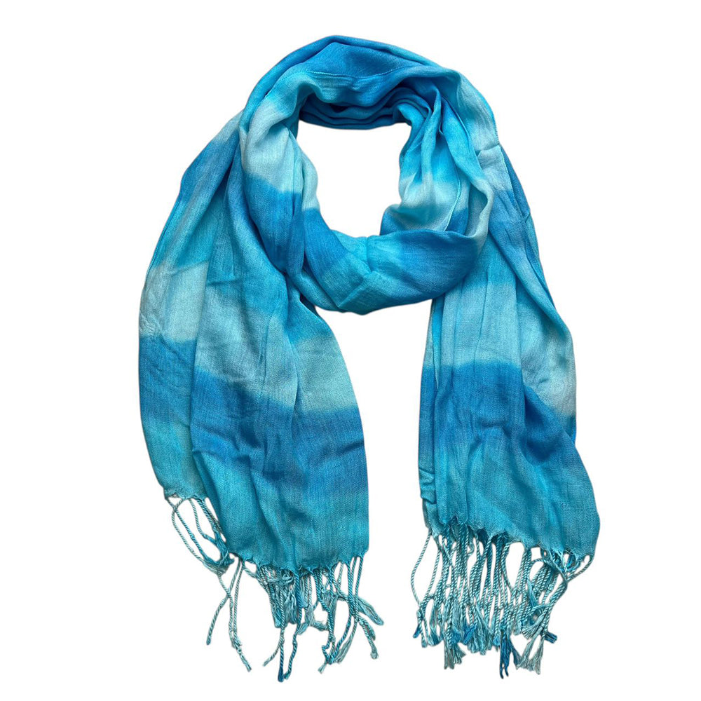 Turquoise watercolor-print viscose scarf - view 3