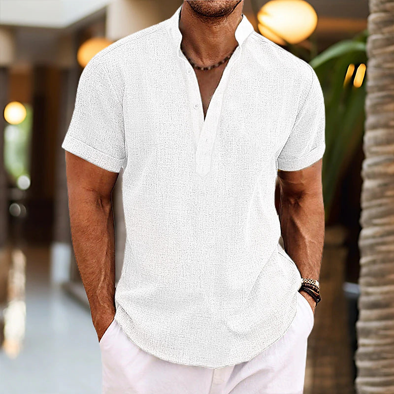 Men's Stand Collar Cotton-Linen Short-Sleeve Shirt - product image 5