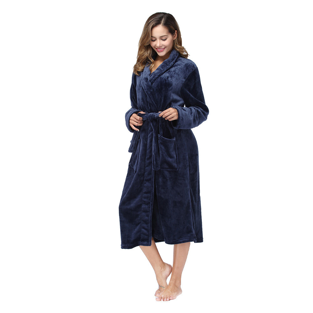 Women's Navy Blue Collared Flannel Robe - view 8