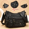 Fashion Multi Zipper Crossbody Bag, Soft Vegan Leather Shoulder Bag, Women's Multi Pockets Handbag Purse