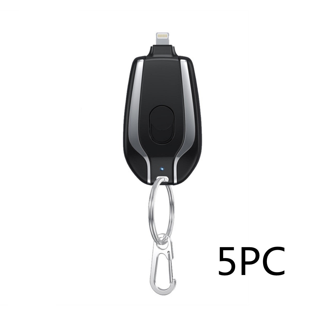Black miniature keychain power bank with 5PC label