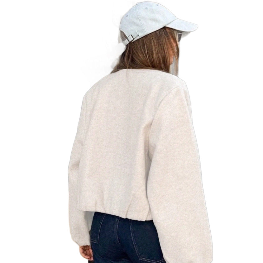 Womens Loose-Fit Crew-Neck Zip-Up Baseball Jacket - product image 10