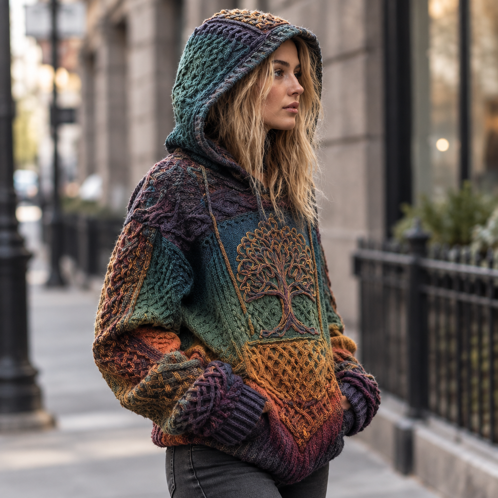 Model outdoors, urban street setting