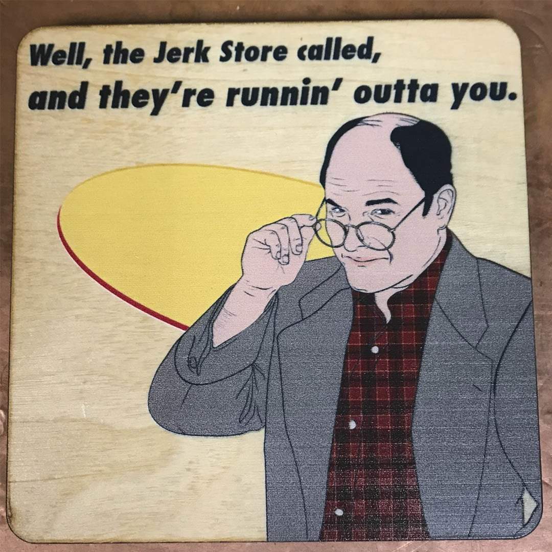 Set of 4 Seinfeld Inspired Wood Coasters, All Natural Wood Drink Coasters in Color