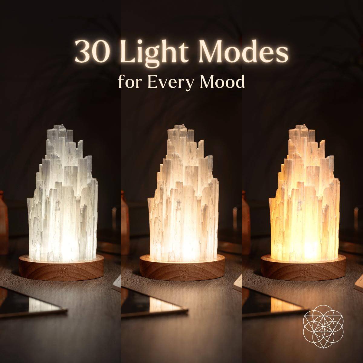 Selenite Crystal Lamp with Walnut Base